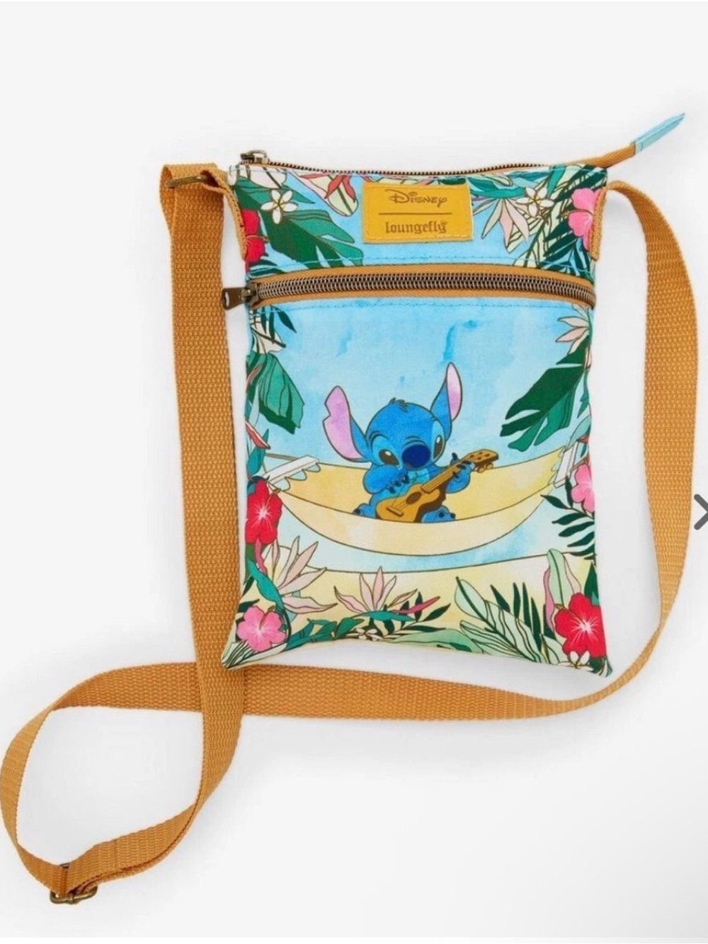 Loungefly Tropical Blue Stitch Crossbody with Tan Strap